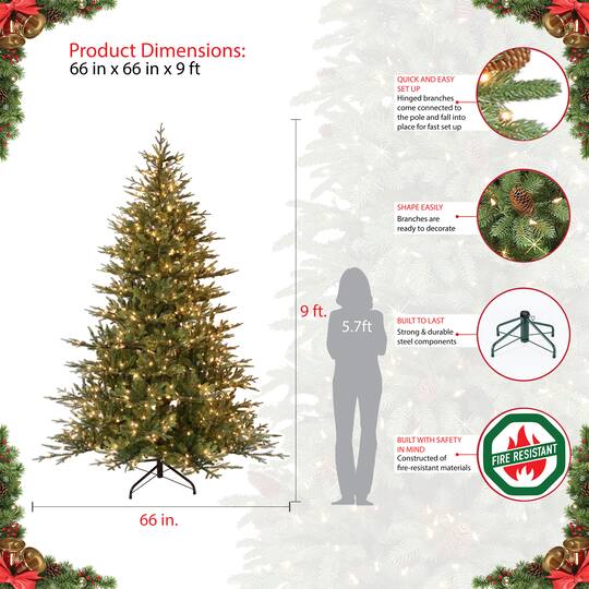 9ft. Pre-Lit Balsam Fir Artificial Christmas Tree, Clear LED Lights